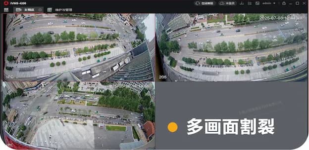 Traditional multi-screen grid view — fragmented camera feeds